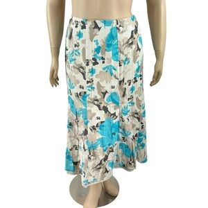 Cato Floral Linen Blend Midi Skirt Blue White Size 22W